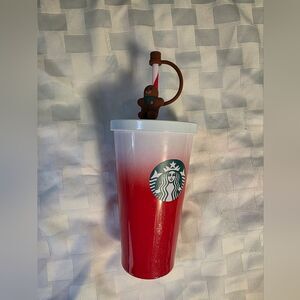 Starbucks Red and White SS Tumbler with Gingerbread Straw. 2025 Europe